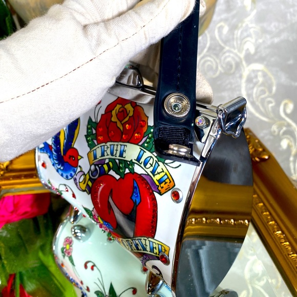 LITTLE EARTH USA PRISTINE Metal Purse Tattoo Art Swarovski Crystals Mini Bag - Picture 14 of 17